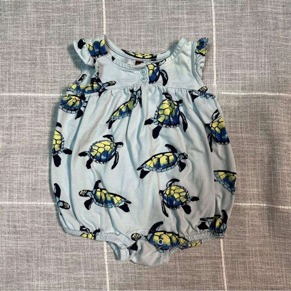 Tea Collections‎ 6-9 Months Printed Henley Romper Sea Turtles Cotton